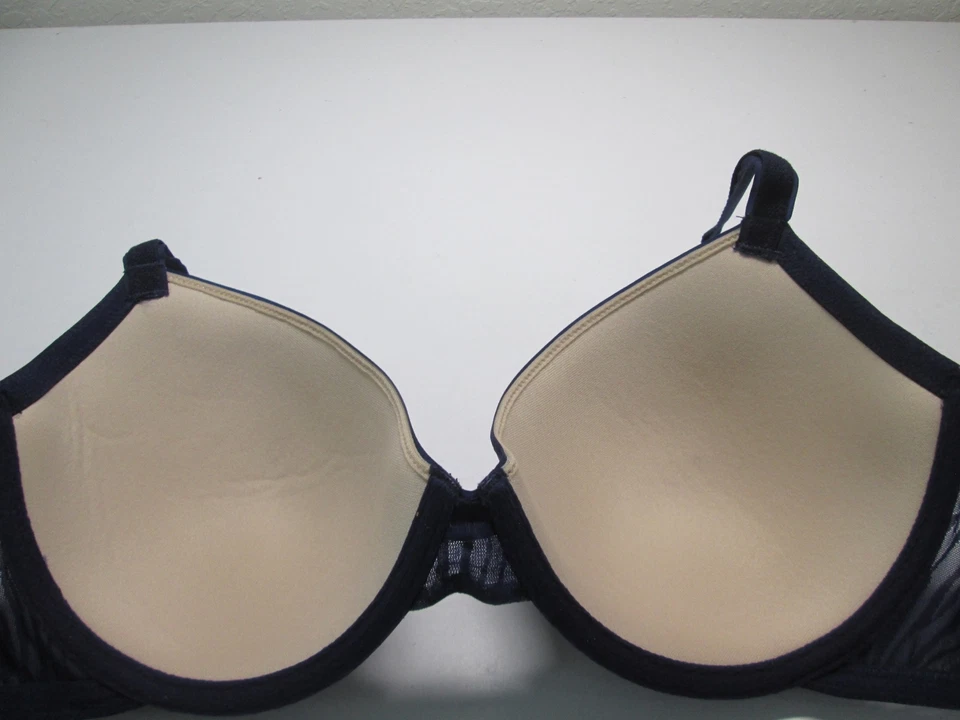 Sujetador On Gossamer Talla 32DD Azul Marino Forrado con Aros Correas Ajustables Encaje Íntimo Foto 2 de 4