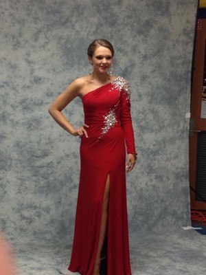 red one shoulder gown