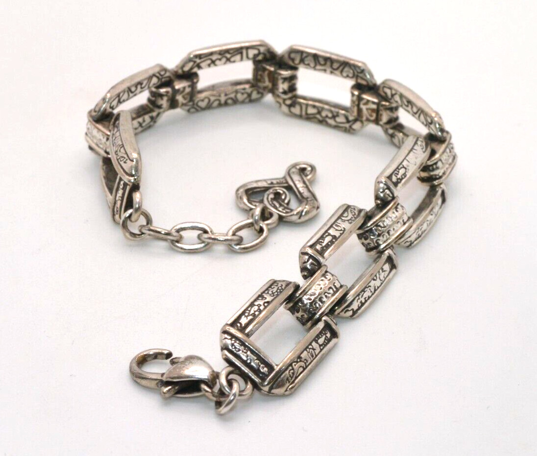 BRIGHTON Silver Textured Open Rectangle Links Bra… - image 7