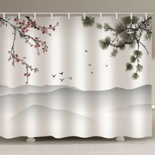Plum Blossom Grey Pine 3D Shower Curtain Waterproof Fabric Bathroom Decoration