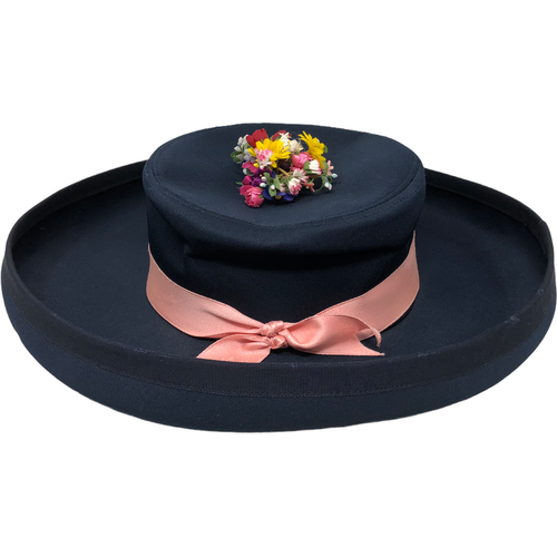 Blue Pork Pie Flowers Pink Bow Hat | eBay