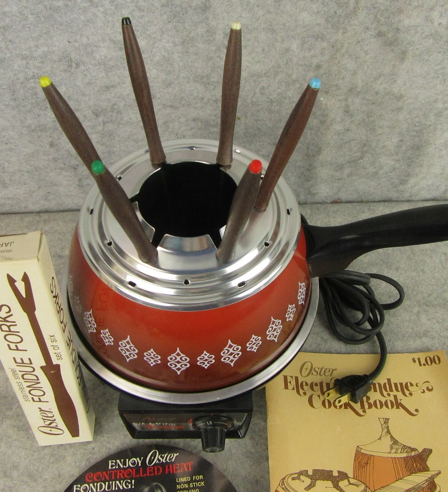 Vintage Electric Oster Holiday Cheese Fondue Set - Culinary Dessert Cook Book