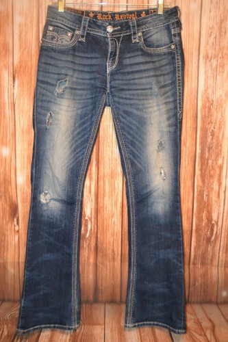 Pantalones de mezclilla para mujer Rock Revival Drew Bootcut azul desgastado de fábrica talla 28x32 - Imagen 4 de 12