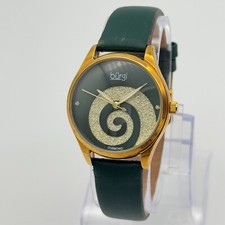 Women's BURGI Swarovski Swirl Diamond Marker Watch, Green Leather, 34mm BUR201GN