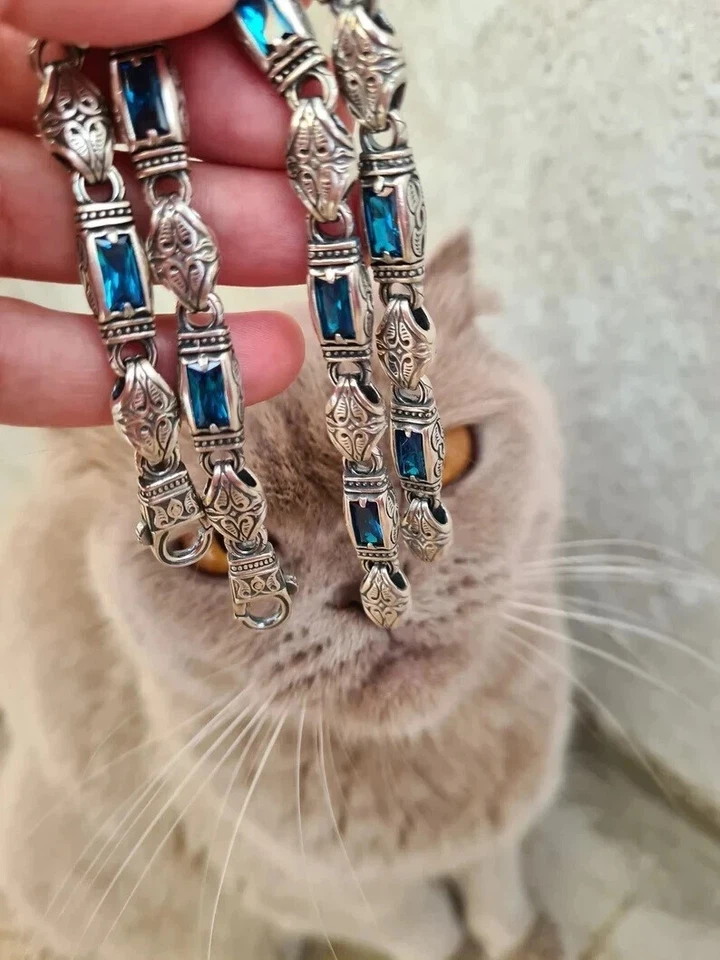 Juego de puntas 7,04 CT topacio azul puro plata argentino 935 hecho a mano pulsera para hombre Foto 2 de 4