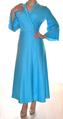 erhabenes langes Portemonnaie Kleid blau türkis uni vintage Gr. M