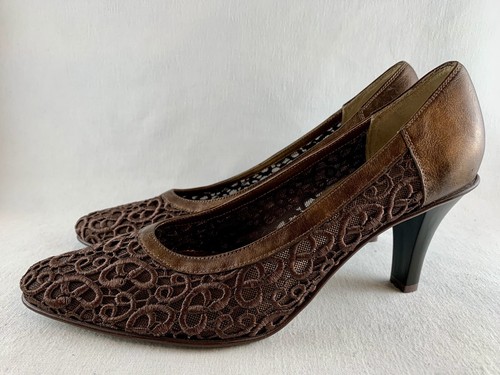 Stunning Alba Women's EU 38 US 7.5 Brown Lace Made in Italy 3" Heels Pumps Shoes - Picture 4 of 9