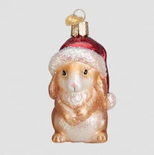 OLD WORLD CHRISTMAS CHRISTMAS BUNNY w/SANTA HAT GLASS CHRISTMAS ORNAMENT 12626