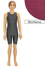 Kinder Voltigieranzug Rundhals ohne Ärmel kurze Beine Bordeaux Ganzanzug stretch