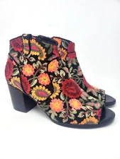 Crown Vintage Frankie Floral Emboidered Open Toe Ankle Bootie Heels Wmn's Sz 9.5