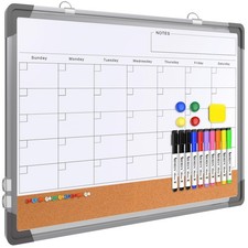 Monthly Calendar Whiteboard for Wall, 24x18 Inches Dry Erase Board with Cork ...