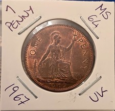 1967 1p One Pence Penny Coin Queen Elizabeth II Almost Uncirculated Condition.