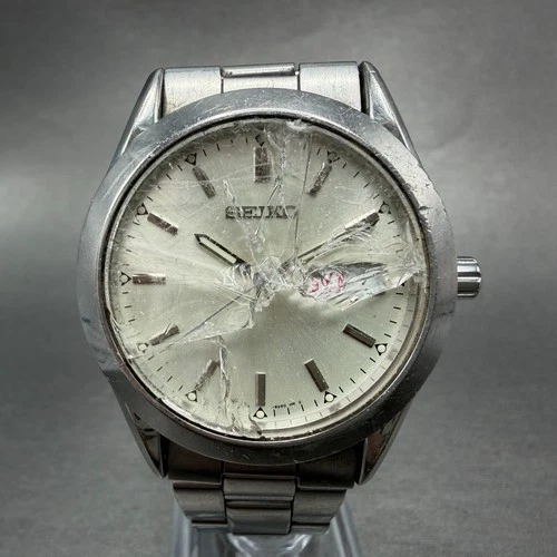 Seiko Watch Men 37mm Silver Dial Silver Tone Daydate Round 7N43-9080 New Battery