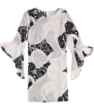 bar III Womens Ruffle-Sleeve Shift Dress, pinkcombo, M