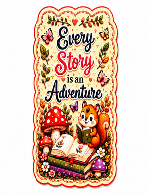 Every Story Is an Adventure Squirrel Bookmark Handmade Laminated 2.5x6 in