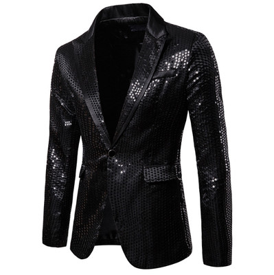 Herren Knopf Paillette Blazer Party Dance Jacke Bling Mäntel Performance Kostüme
