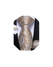 DiBanGu Mens Tie Set Silk Solid Paisley Necktie and Pocket Square Cufflinks C...