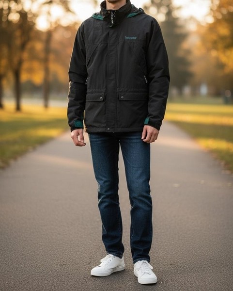 Men Timberland Jacket Black Cotton M