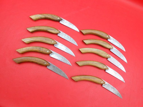 Custom Handmade 10 Pcs Pattern Damascus Fish Folder Knife Teak Wood Grip C04 - Picture 11 of 13