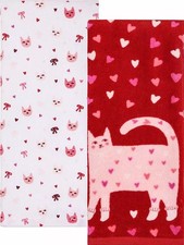 2 Different Kitchen Terry Towels 15"x26" VALENTINE'S DAY, LOVE, CATS,HEARTS,KO
