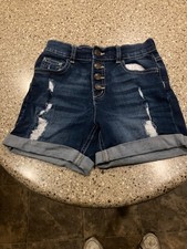 Justice Girls High Rise Button Front Midi Dark Wash Denim Shorts Size 12