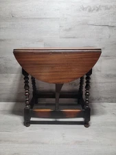 Small Vintage Double Drop Leaf Side Table With Glass Ball /Metal Feet
