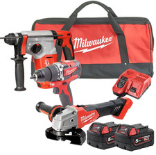 Kit 3 Utensili 18V Milwaukee M18 PPA3-502 con Trapano BLPDRC + Tassellatore BLH