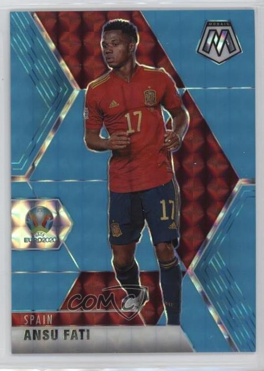 2021 Panini Mosaic UEFA Euro 2020 Fluorescent Blue Prizm 13/15 Ansu Fati 4f5