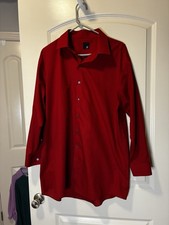 JF J. Ferrar Men's Dress Shirt XL 17-17 1/2 Slim Fit Long Sleeve Button-up Red
