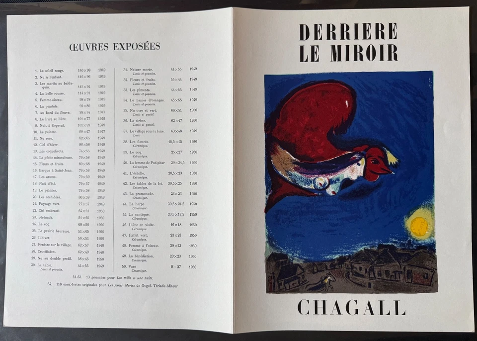 Marc Chagall Derriere le Miroir 1950 Nº 27-28 Litografía Única Nuit Été Francia Foto 3 de 4