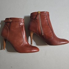 Vintage Nine West Leather Brown Booties Women's Size 7.5M Size Zip Stilettos