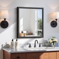 20x24 Inch Brushed Black Bathroom Mirror, Raised Metal Framed Bathroom Vanity...