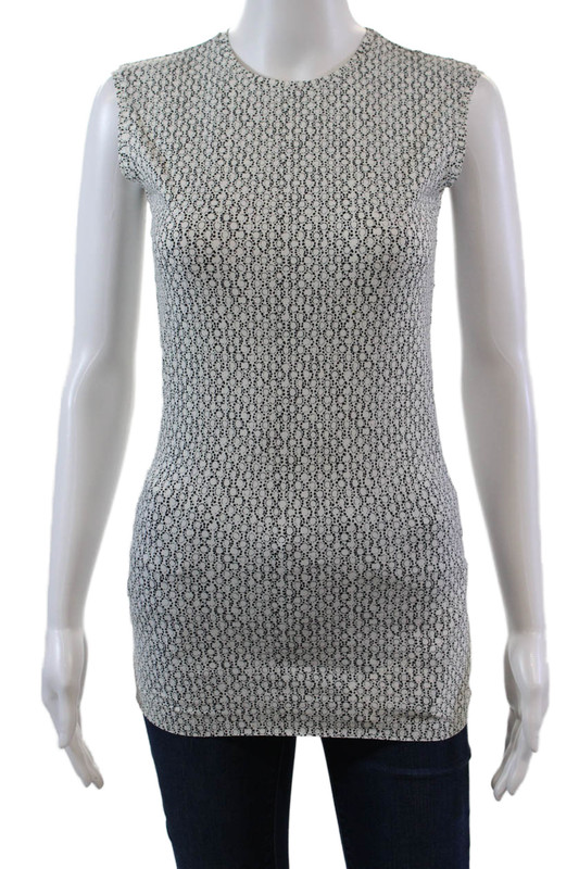 Deborah James Womens Geometric Sleeveless Pullover Tank White Size 38
