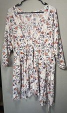 Free People Floral Wrap Mini Dress Tunic Boho V-Neck Long Sleeve Size Small S