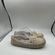 Stars Above Womens 11 Beige Suede Moccasin Slippers Faux Fur Lined Bow