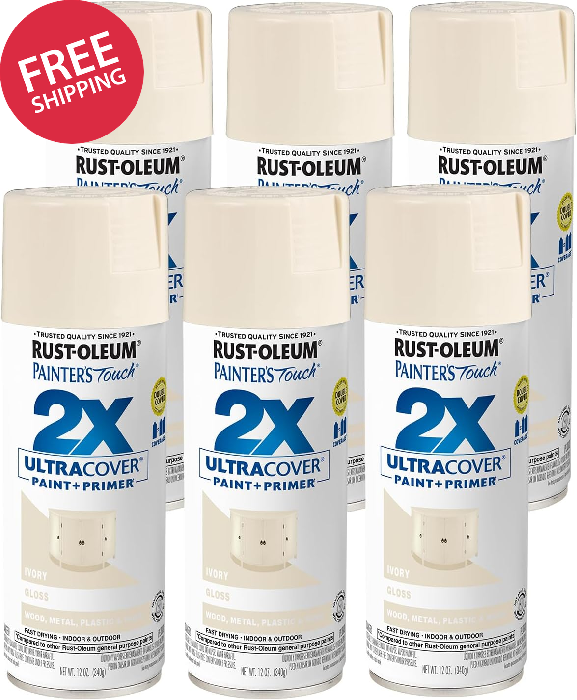 334035-6PK Painter'S Touch 2X Ultra Cover Spray Paint, 12 Oz, Gloss Ivory, 6 Pac