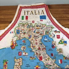 Vintage Italia ItalyCotton Cooking Apron Map Cities Towns
