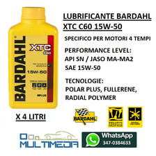 4 LITRI OLIO MOTORE MOTO BARDAHL XTC C60 15W50 4 TEMPI API SN JASO MA MA2