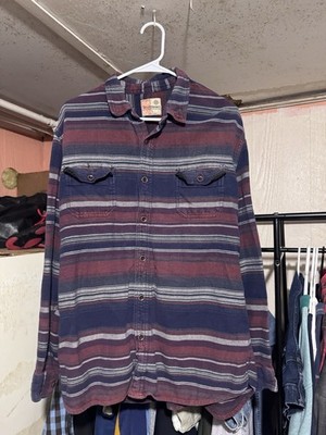 Ruff Hewn Flannel Shirt Mens Large Striped Red Blue Button Up Workwear Casual