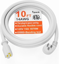 14 Gauge 10 FT Flat Plug Extension Cord White Indoor Outdoor, Heavy Duty 3 Pr...