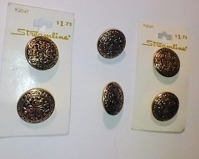 6 Vtg Streamline Industries Round Scroll Raised Gold 5/8'' Button Shank Back 