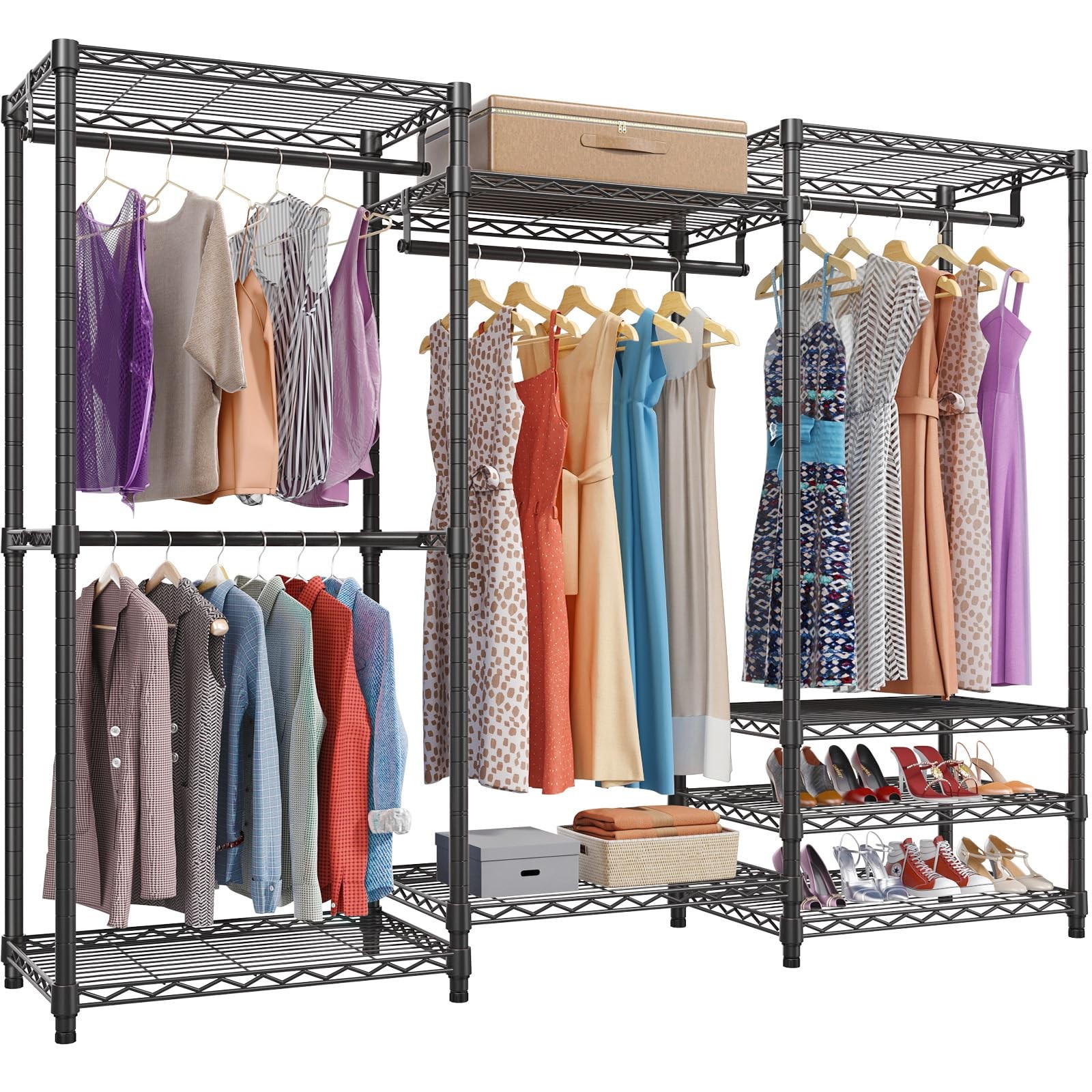 V5 Portable Closet Wardrobe Heavy Duty Freestanding Clothes Rack with Shelves
