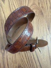 Cole Haan Brown Embossed Italian Calfskin Men s Belt Sz 34 / 85 Made USA Leather