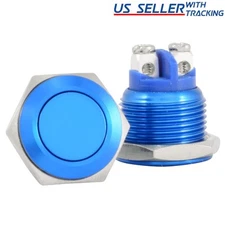16mm Flush Mounted Momentary Blue Aluminium Round Push Button Switch