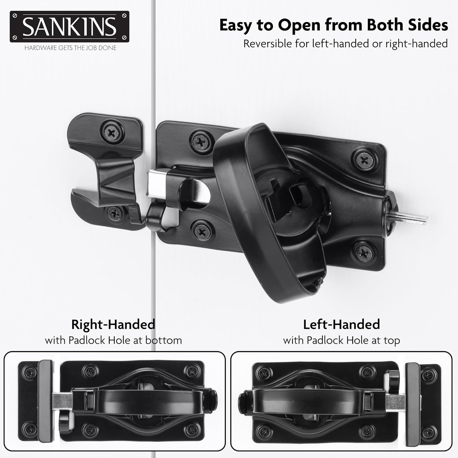 Gate Door Latch, Dual-Sided Operation, Heavy Duty Durable Black 