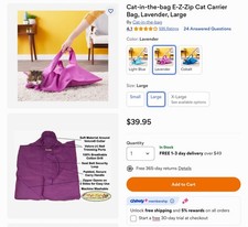 Cat-In-The-Bag Cozy Comfort Cat Carrier Sz Large Lavender Cotton Canvas Sturdy