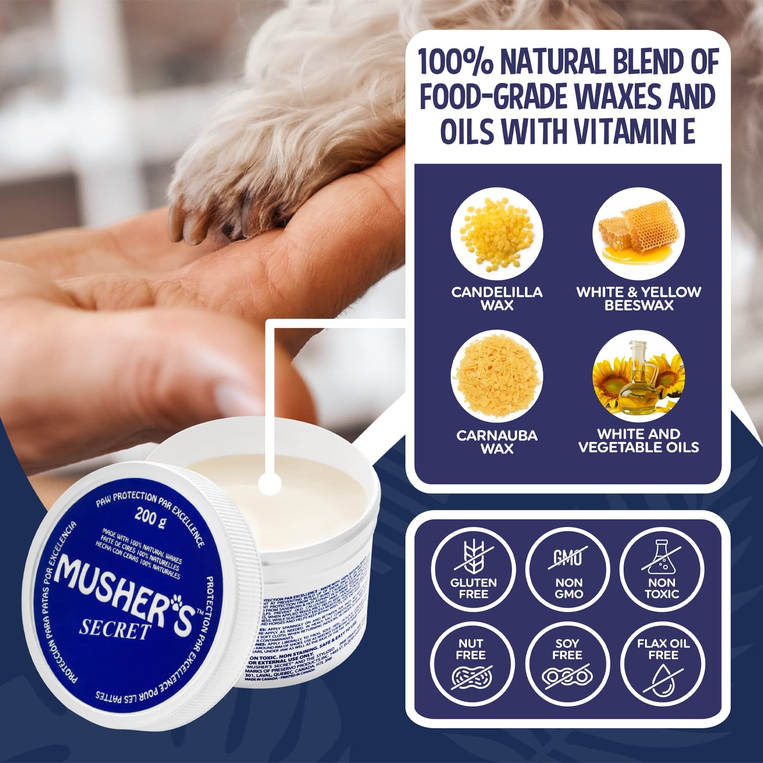 Musher’s Secret Dog Paw Wax 200g – Natural Paw Balm for Dogs with Vitamin E –...