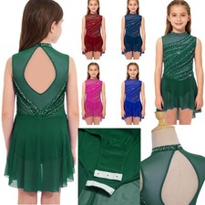 Girls Dance Dress Sheer Mesh Skirted Leotard Hollow Back Ballet Lyrical Dress