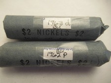 TWO Rols (40 ea)  Jefferson Nickels BU, 1962 P & 1963 D
