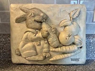 Vintage 1994 Rabbit Eating Carrot Wall Plaque By Thomas Cream Color 8 x10 